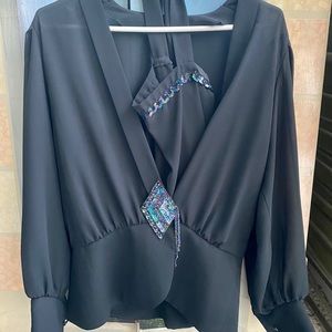 Vintage black cardigan sequin silk camisole top